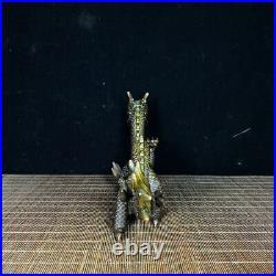 Chinese Antique Collection Pure Copper Gilt Dragon Statue Ornament