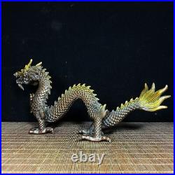 Chinese Antique Collection Pure Copper Gilt Dragon Statue Ornament