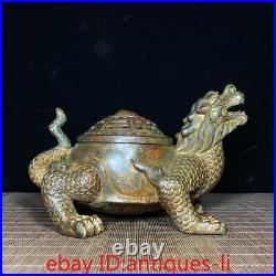 Chinese Antique Copper Clay Gold Bagua Dragon Turtle Incense Burner