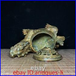 Chinese Antique Copper Clay Gold Bagua Dragon Turtle Incense Burner