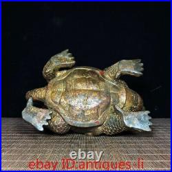 Chinese Antique Copper Clay Gold Bagua Dragon Turtle Incense Burner