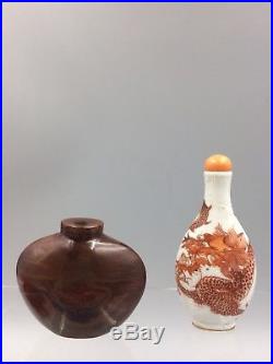 Chinese Antique Dragon & Phoenix Peking Glass Snuff Bottle 18th C Qing Dynasty