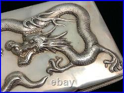 Chinese Antique Export Sterling Silver Ornate Dragon Humidor Box