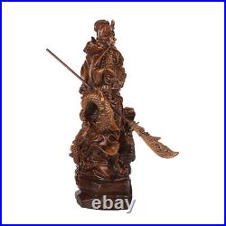 Chinese Antique Fengshui Fighting GuanGong Yu Warrior God Stand on Dragon Statue