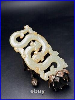 Chinese Antique Han Dynasty Hetian Ancient Jade Carved Chi Dragon Jade Bi