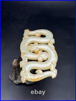 Chinese Antique Han Dynasty Hetian Ancient Jade Carved Chi Dragon Jade Bi