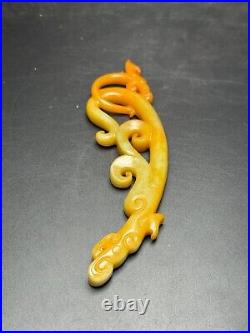 Chinese Antique Han Dynasty Hetian Ancient Jade Carved Dragon Decoration