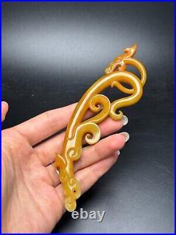 Chinese Antique Han Dynasty Hetian Ancient Jade Carved Dragon Decoration