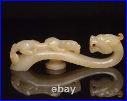 Chinese Antique Han Dynasty Hetian Ancient Jade Carved Dragon Jade Belt Hook