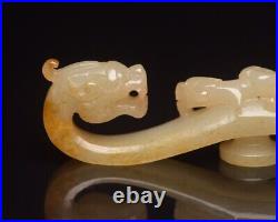 Chinese Antique Han Dynasty Hetian Ancient Jade Carved Dragon Jade Belt Hook