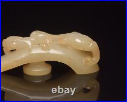 Chinese Antique Han Dynasty Hetian Ancient Jade Carved Dragon Jade Belt Hook