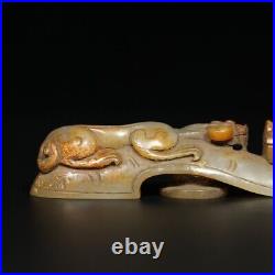 Chinese Antique Han Dynasty Hetian Ancient Jade Carved Dragon Jade Belt Hook