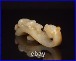 Chinese Antique Han Dynasty Hetian Ancient Jade Carved Dragon Jade Belt Hook