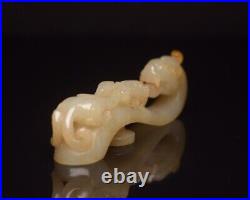 Chinese Antique Han Dynasty Hetian Ancient Jade Carved Dragon Jade Belt Hook