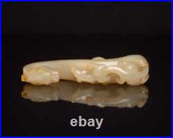 Chinese Antique Han Dynasty Hetian Ancient Jade Carved Dragon Jade Belt Hook