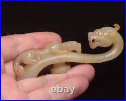 Chinese Antique Han Dynasty Hetian Ancient Jade Carved Dragon Jade Belt Hook