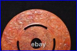 Chinese Antique Han Dynasty Hetian Ancient Jade Carved Dragon Jade Bi Decoration