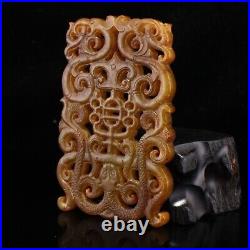 Chinese Antique Han Dynasty Hetian Ancient Jade Carved Dragon Jade Bi Decoration