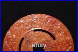 Chinese Antique Han Dynasty Hetian Ancient Jade Carved Dragon Jade Bi Decoration