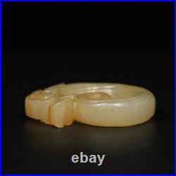 Chinese Antique Han Dynasty Hetian Ancient Jade Carved Dragon Jade Bi Pendants