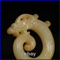 Chinese Antique Han Dynasty Hetian Ancient Jade Carved Dragon Jade Bi Pendants