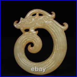 Chinese Antique Han Dynasty Hetian Ancient Jade Carved Dragon Jade Bi Pendants