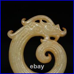 Chinese Antique Han Dynasty Hetian Ancient Jade Carved Dragon Jade Bi Pendants