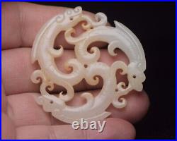 Chinese Antique Han Dynasty Hetian Ancient Jade Carved Dragon Jade Bi Pendants