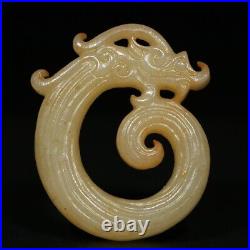 Chinese Antique Han Dynasty Hetian Ancient Jade Carved Dragon Jade Bi Pendants