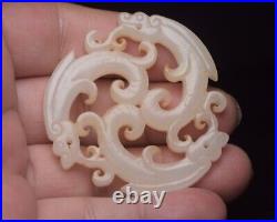 Chinese Antique Han Dynasty Hetian Ancient Jade Carved Dragon Jade Bi Pendants