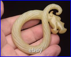 Chinese Antique Han Dynasty Hetian Ancient Jade Carved Dragon Jade Pendants