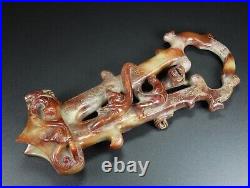 Chinese Antique Han Dynasty Hetian Ancient Jade Carved Dragon Jade Sword Handle