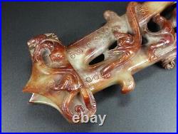 Chinese Antique Han Dynasty Hetian Ancient Jade Carved Dragon Jade Sword Handle