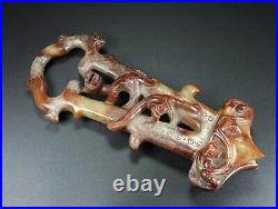 Chinese Antique Han Dynasty Hetian Ancient Jade Carved Dragon Jade Sword Handle