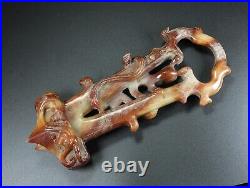 Chinese Antique Han Dynasty Hetian Ancient Jade Carved Dragon Jade Sword Handle