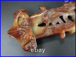 Chinese Antique Han Dynasty Hetian Ancient Jade Carved Dragon Jade Sword Handle