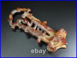 Chinese Antique Han Dynasty Hetian Ancient Jade Carved Dragon Jade Sword Handle