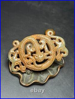 Chinese Antique Han Dynasty Hetian Ancient Jade Dragon Design Jade Bi Pendants