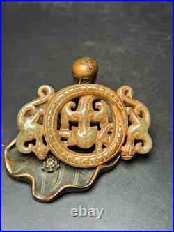 Chinese Antique Han Dynasty Hetian Ancient Jade Dragon Design Jade Bi Pendants