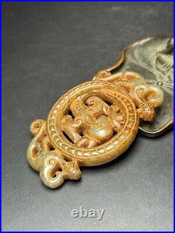 Chinese Antique Han Dynasty Hetian Ancient Jade Dragon Design Jade Bi Pendants