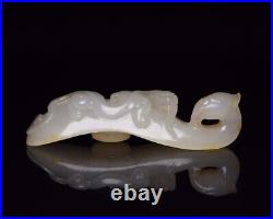 Chinese Antique Han Dynasty Hetian Jade Carved Phoenix Head And Dragon Belt Hook
