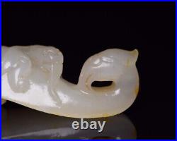 Chinese Antique Han Dynasty Hetian Jade Carved Phoenix Head And Dragon Belt Hook