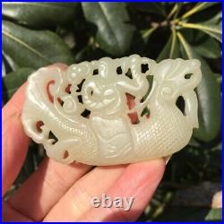Chinese Antique Hetian Jade Carving of Dragon-fish Figure