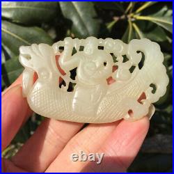 Chinese Antique Hetian Jade Carving of Dragon-fish Figure