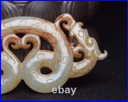 Chinese Antique Jades Twin Dragon White Jade Ornaments Jade Choi Han Dynasty