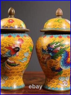 Chinese Antique Ming Dynasty Wire Inlay Cloisonne Dragon Phoenix Pots