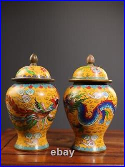 Chinese Antique Ming Dynasty Wire Inlay Cloisonne Dragon Phoenix Pots