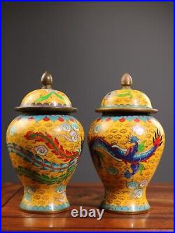 Chinese Antique Ming Dynasty Wire Inlay Cloisonne Dragon Phoenix Pots