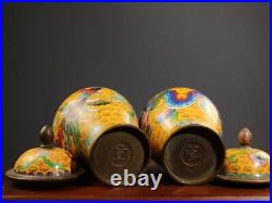 Chinese Antique Ming Dynasty Wire Inlay Cloisonne Dragon Phoenix Pots