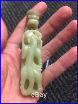Chinese Antique Old Or Vintage Jade Pendant With Dragon And A Baby Dragon